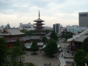 Senso-ji Shrine from a rooftop.  We all see a shrine out our back window right?