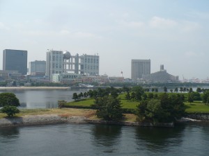 View from the Rainbow Bridge back to Tokyo Bay Peninsula